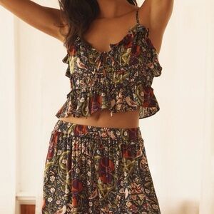 The LyreBird Floral Ruffle Silky Crop Sleep PJ Top Strap Cami Camisole Tank XXS